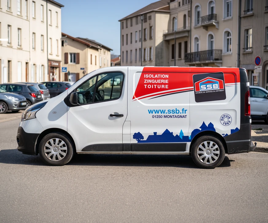 Nettoyage extérieur de gouttières par professionnel équipé de harnais de sécurité utilisant nettoyeur haute pression sur toiture résidentielle
